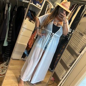 White sheer duster cover-up cardigan